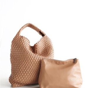 NWT- Woven Faux Leather Hobo Tote Bag
